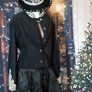 Vintage New Frontier Western Jacket in Black with Animal Print Trim